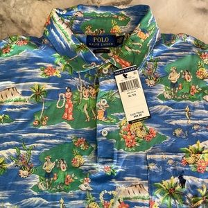 Hawaiian print Polo 1/4 button down short sleeve